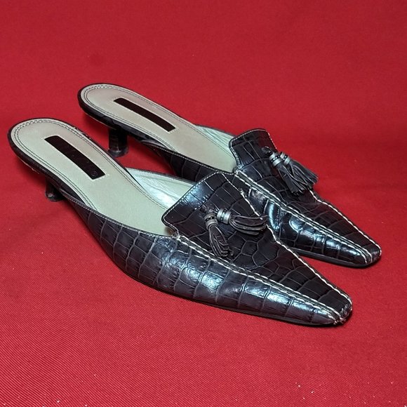 Unisa Gracia Mahogany Acajou 6B Pointed Toe Tassel Mules Slip on Kitten Heels - Picture 8 of 12